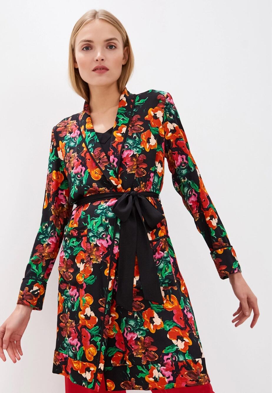 Diane von Furstenberg Autumn Floral Print Silk Belted Kimono Wrap Midi Dress S